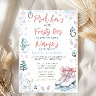 Invitation Fête d'anniversaire patinage sur glace Rubans rose