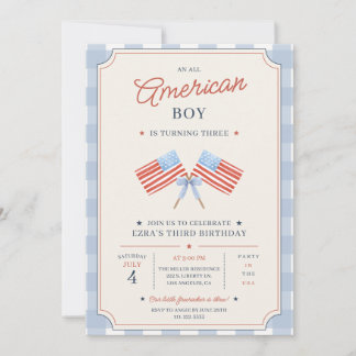 Invitation Fête d'anniversaire patriotique de garçon tout amé