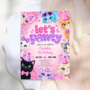 Invitation Fête d'anniversaire Patte de Chat Pailleté Rose 5 