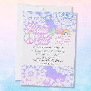 Invitation Fête d'anniversaire Peace Out Groovy Tie Dye 10 an