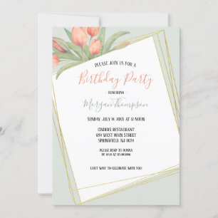 Invitation Fête d'anniversaire Peachros & Mint Spring Tulips