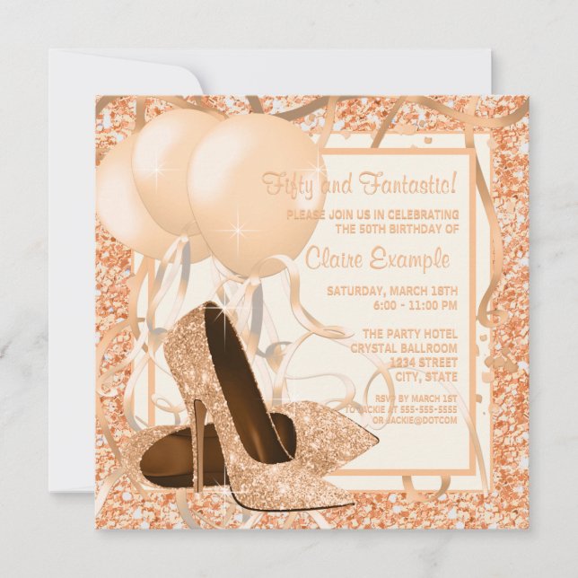 Invitation Fête d'anniversaire pêche et crème pour femme (Devant)
