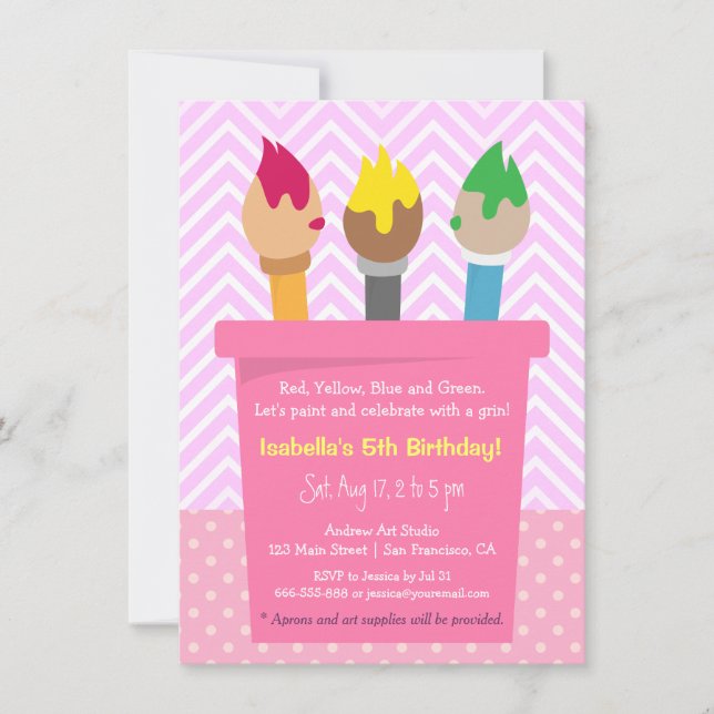 Invitation Fête d'anniversaire peinture à pois Chevron Arts (Devant)