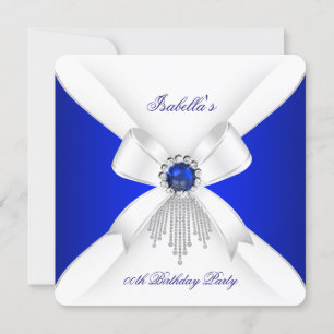 Invitation Fête d'anniversaire perle diamant blanc bleu royal