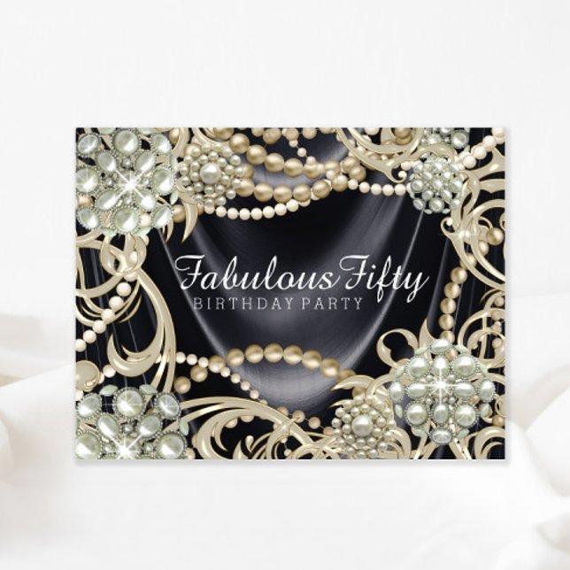Invitation Fête d'anniversaire perle d'ivoire noir glamour (You can change the text as needed on this elegant any occasion invitation.)
