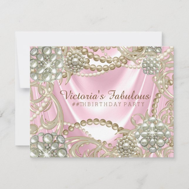 Invitation Fête d'anniversaire perle d'ivoire rose (Devant)