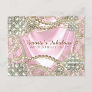 Invitation Fête d'anniversaire perle d'ivoire rose