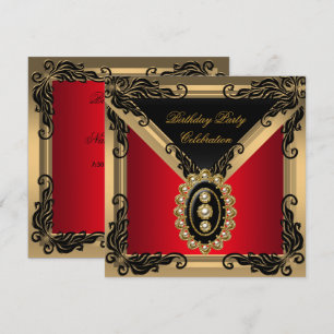 Invitation Fête d'anniversaire perle noire rouge or