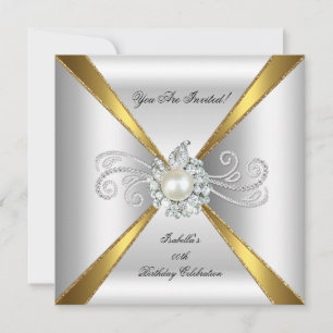 Invitation Fête d'anniversaire Perle Or Argent Diamant