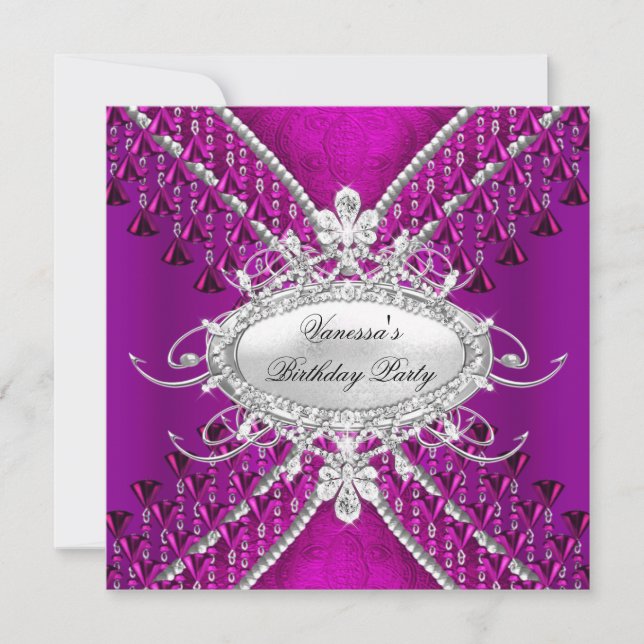Invitation Fête d'anniversaire Perles de diamant de prune vio (Devant)