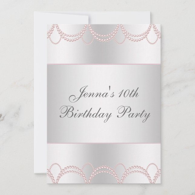 Invitation Fête d'anniversaire Perles Roses (Devant)
