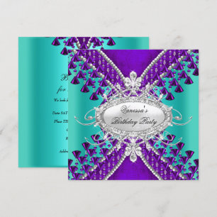 Invitation Fête d'anniversaire perles violettes sarcelle bleu