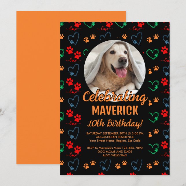 Invitation Fête d'anniversaire personnalisable Black Orange D (Devant / Derrière)