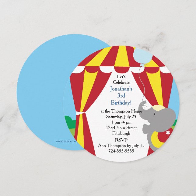 Invitation Fête d'anniversaire personnalisable de cirque (Devant / Derrière)