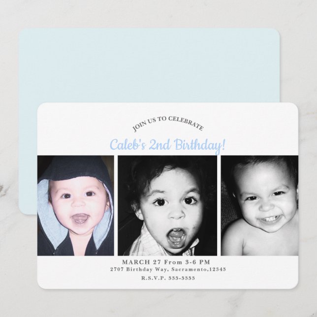 Invitation Fête d'anniversaire personnalisée avec 3 photos (Devant / Derrière)