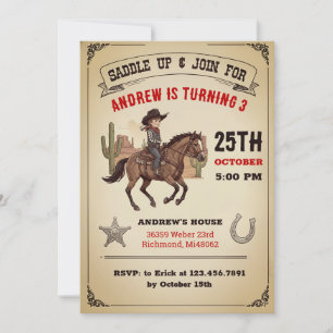 Invitation Fête d'anniversaire personnalisée Cowboy Country W