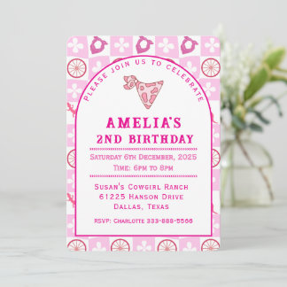 Invitation Fête d'anniversaire personnalisée de cowgirl rose