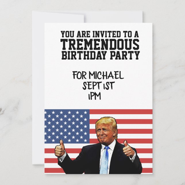 INVITATION FÊTE D'ANNIVERSAIRE PERSONNALISÉE DE DONALD TRUMP (Devant)