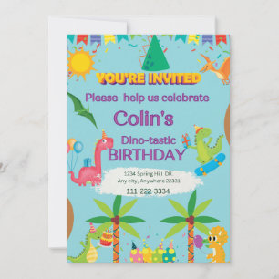 Invitation Fête d'anniversaire personnalisée de garçon dinosa