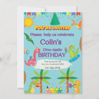Invitation Fête d'anniversaire personnalisée de garçon dinosa