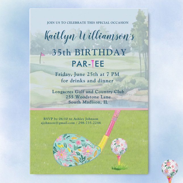 Invitation Fête d'anniversaire personnalisée de golfeuse pour (Créateur téléchargé)