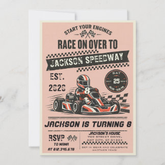 Invitation Fête d'anniversaire personnalisée de karting rétro