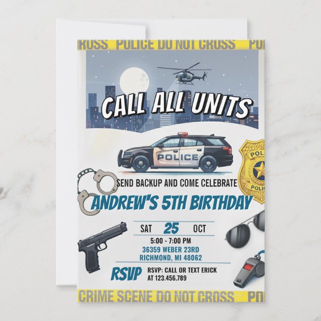 Invitation Fête d'anniversaire personnalisée de policier (Devant)