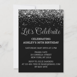 Invitation Fête d'anniversaire personnalisée noire et argenté