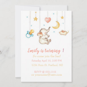 Invitation Fête d'anniversaire personnalisée pour bébé élépha