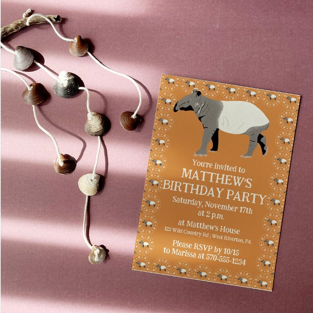 Invitation Fête d'anniversaire personnalisée Tapir Malais (Créateur téléchargé)