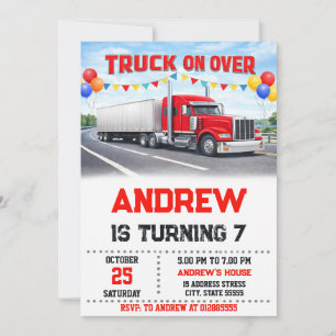Invitation Fête d'anniversaire personnelle d'un camion semi-m