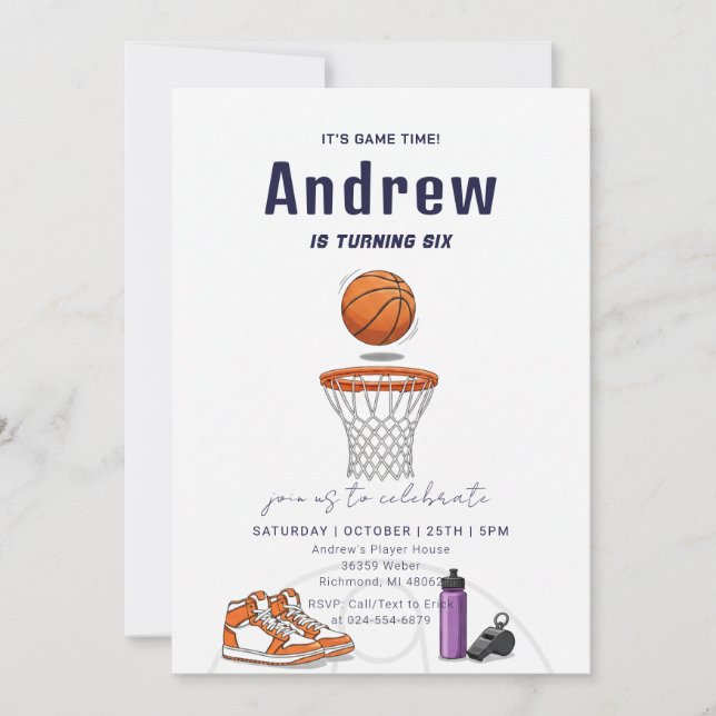 Invitation Fête d'anniversaire personnelle simple de basketba (Devant)