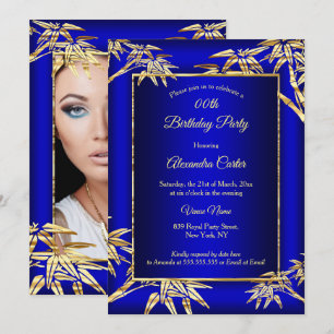 Invitation Fête d'anniversaire photo Bambou Or Bleu Royal