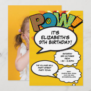 Invitation Fête d'anniversaire photo de bande dessinée rétro