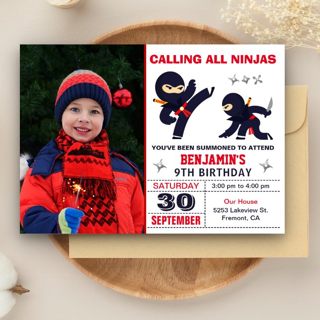 Invitation Fête d'anniversaire photo de petits enfants ninjas (Créateur téléchargé)