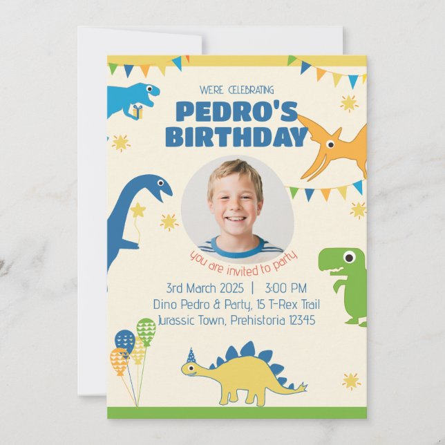 Invitation Fête d'anniversaire Photo Dinosaure  (Devant)