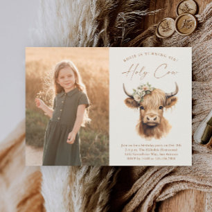 Invitation Fête d'anniversaire photo enfants vache highland B