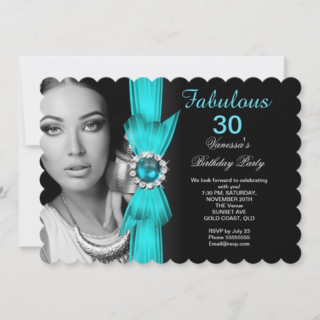 Invitation Fête d'anniversaire photo fabuleuse bleu sarcelle  (Devant)