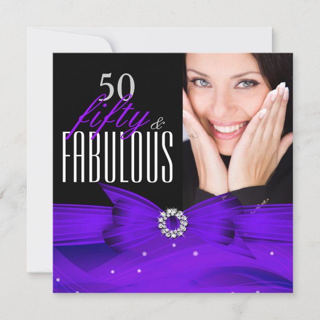 Invitation Fête d'anniversaire Photo Fabuleux 50 Diamant Viol (Devant)