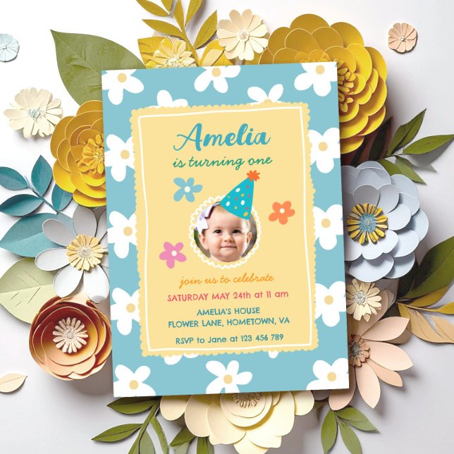 Invitation Fête d'anniversaire photo florale colorée (Créateur téléchargé)