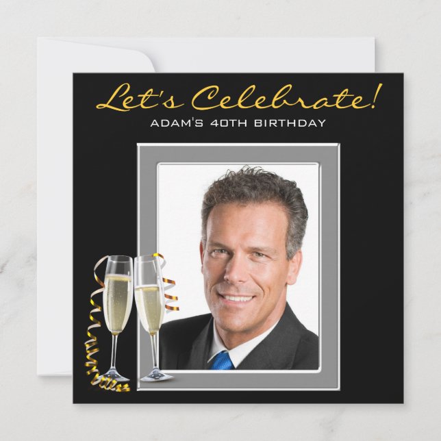 Invitation Fête d'anniversaire photo homme tout numéro (Devant)