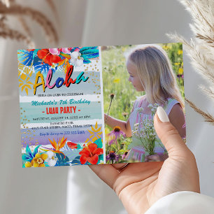 Invitation Fête d'anniversaire photo Luau Floral Tropical Alo