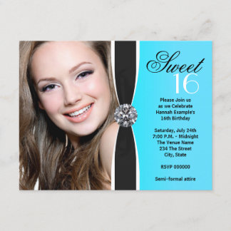 Invitation Fête d'anniversaire photo noir blanc sarcelle
