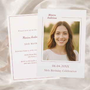 Invitation Fête d'anniversaire photo or rose ivoire