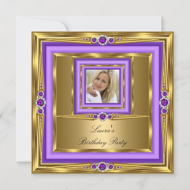Invitation Fête d'anniversaire photo Perle Or Violet 2 (Devant)