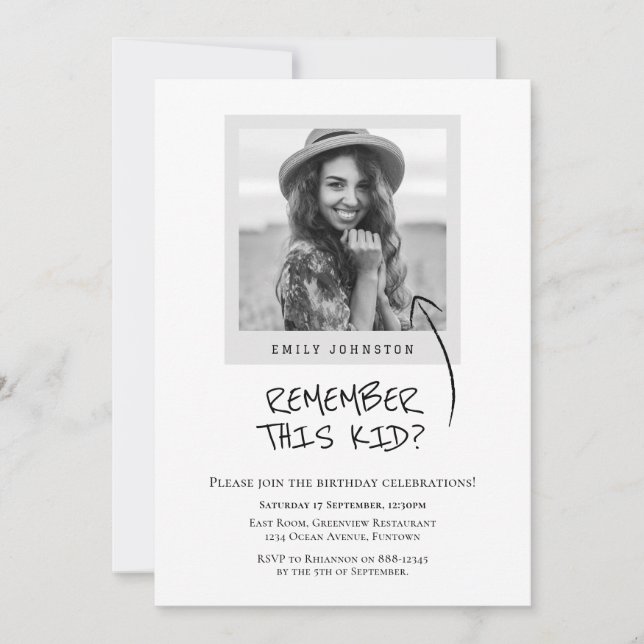 Invitation Fête d'anniversaire photo rétro noir et blanc (Devant)