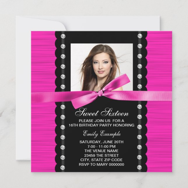 Invitation Fête d'anniversaire photo rose chaud (Devant)