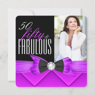 Invitation Fête d'anniversaire photo rose violet fabuleux 50 