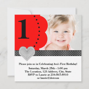 Invitation Fête d'anniversaire photo rouge pour filles
