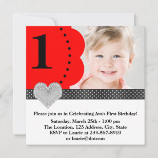 Invitation Fête d'anniversaire photo rouge pour filles